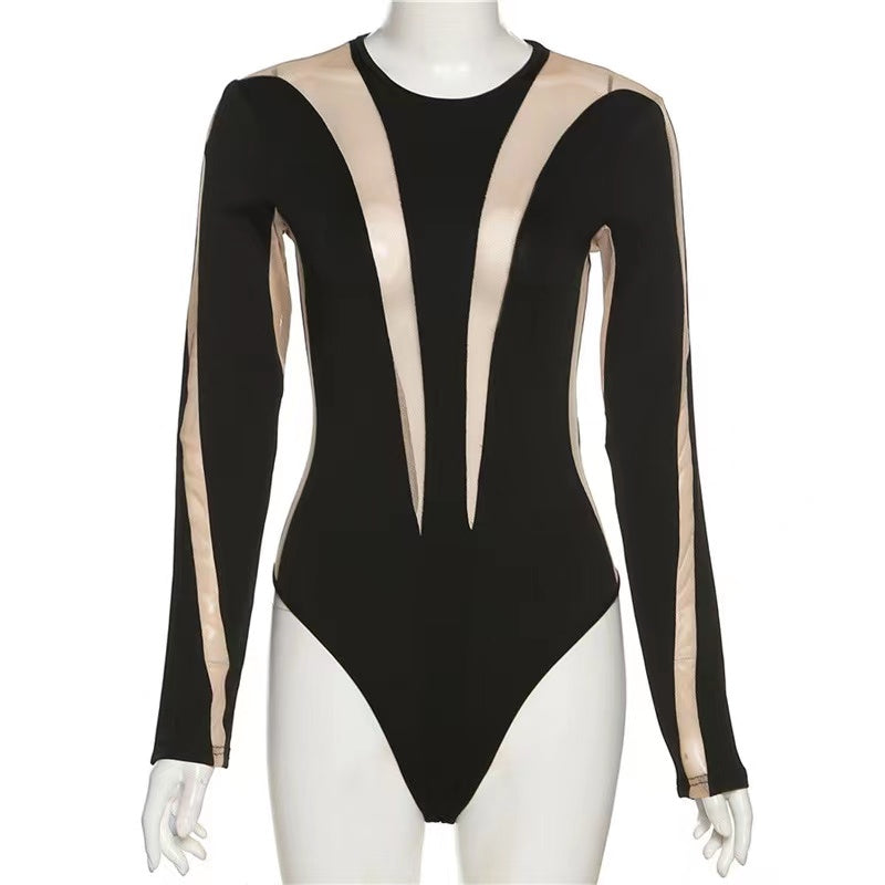 Body 'Black & Nude' - Body dama negru cu detalii plasa fina transparenta