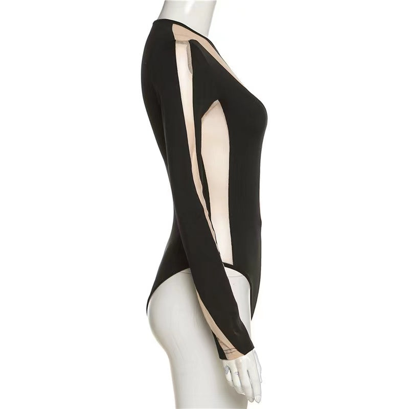 Body 'Black & Nude' - Body dama negru cu detalii plasa fina transparenta