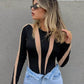 Body 'Black & Nude' - Body dama negru cu detalii plasa fina transparenta