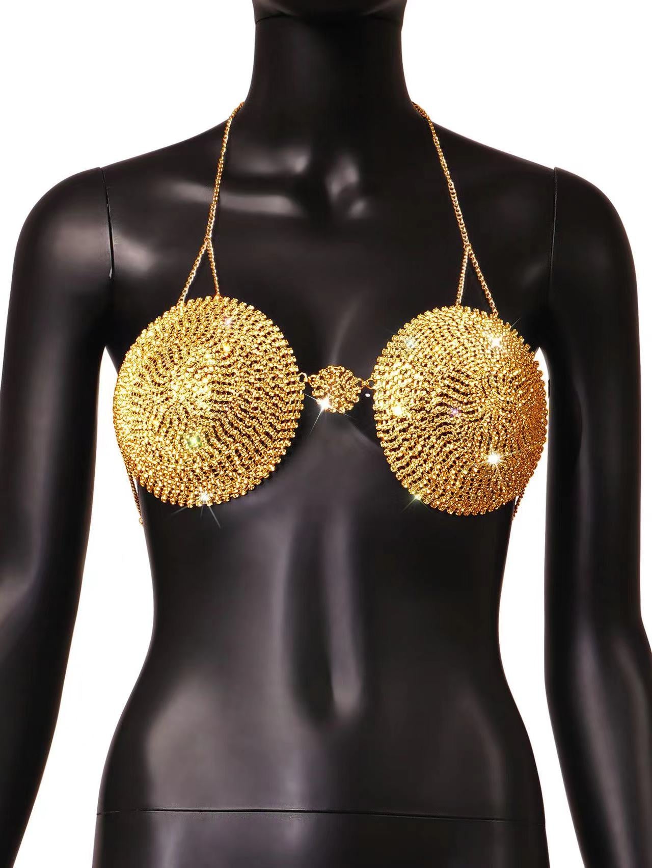 'Nefertiti' Body Chain Bra Silver/Gold - Sutien top din pietre argintiu/auriu