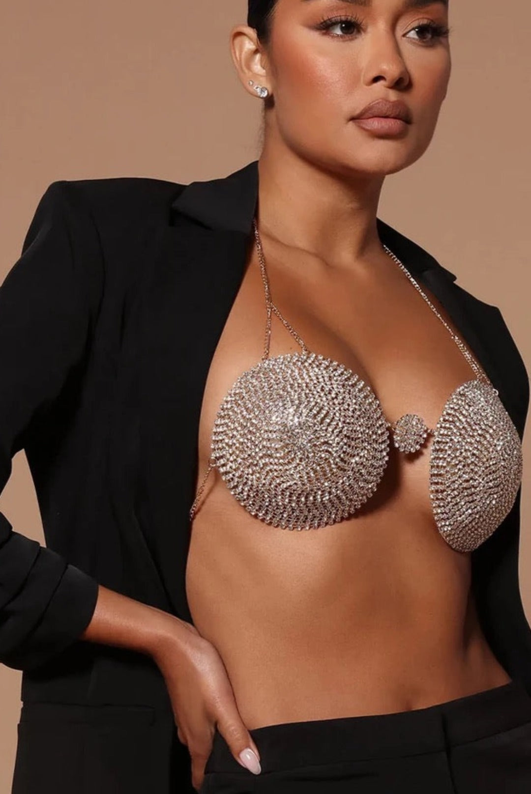 'Nefertiti' Body Chain Bra Silver/Gold - Sutien top din pietre argintiu/auriu