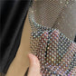 Rochie Neagra 'Diamond Fishnet' Lunga - Rochie lunga din plasa, cu detalii din pietre
