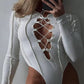 Body 'Juliet' Alb - Body dama cu maneca lunga decupat cu snururi alb