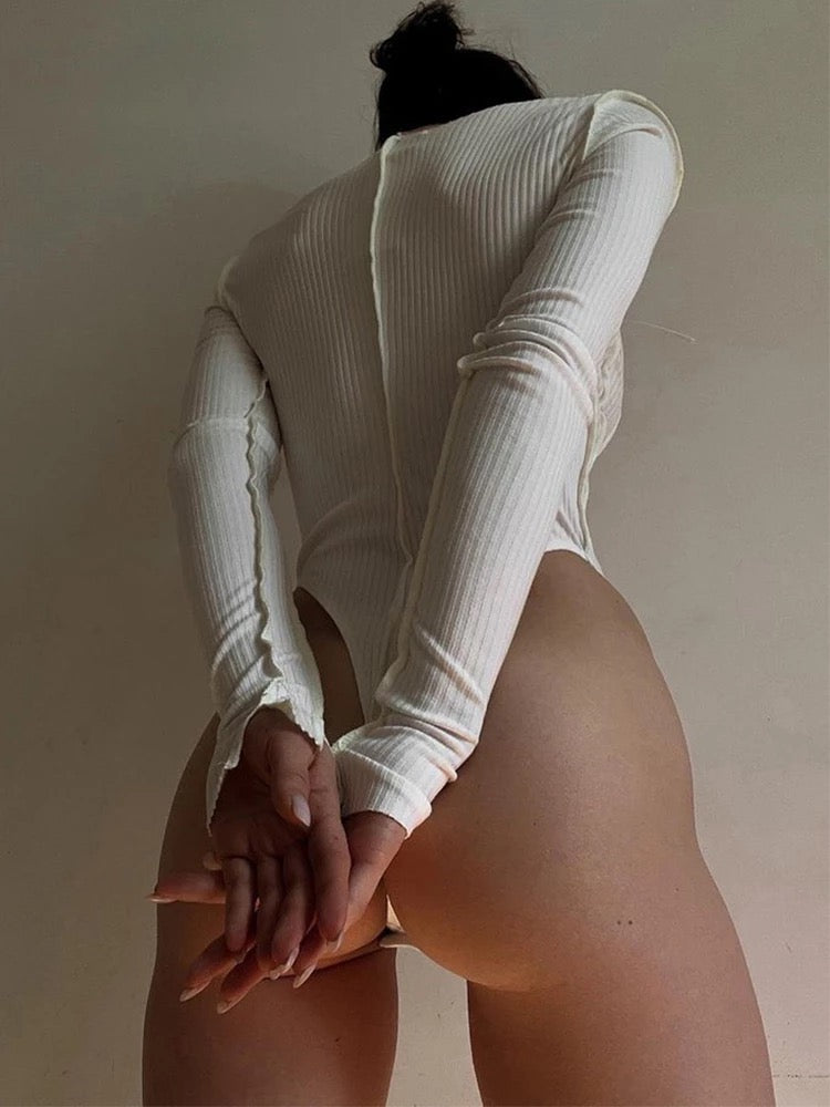 Body 'Juliet' Alb - Body dama cu maneca lunga decupat cu snururi alb