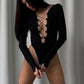 Body ' Juliet' Negru - Body dama cu maneca lunga decupat cu snururi negru
