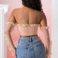 Corset 'Brown Fairy' -  Corset top bej cu umeri goi si maneci din plasa fina