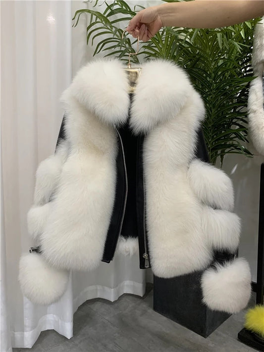 Jacheta 'Cold Ready' WhiteGeaca dama din blana artificiala si detalii piele ecologica alba