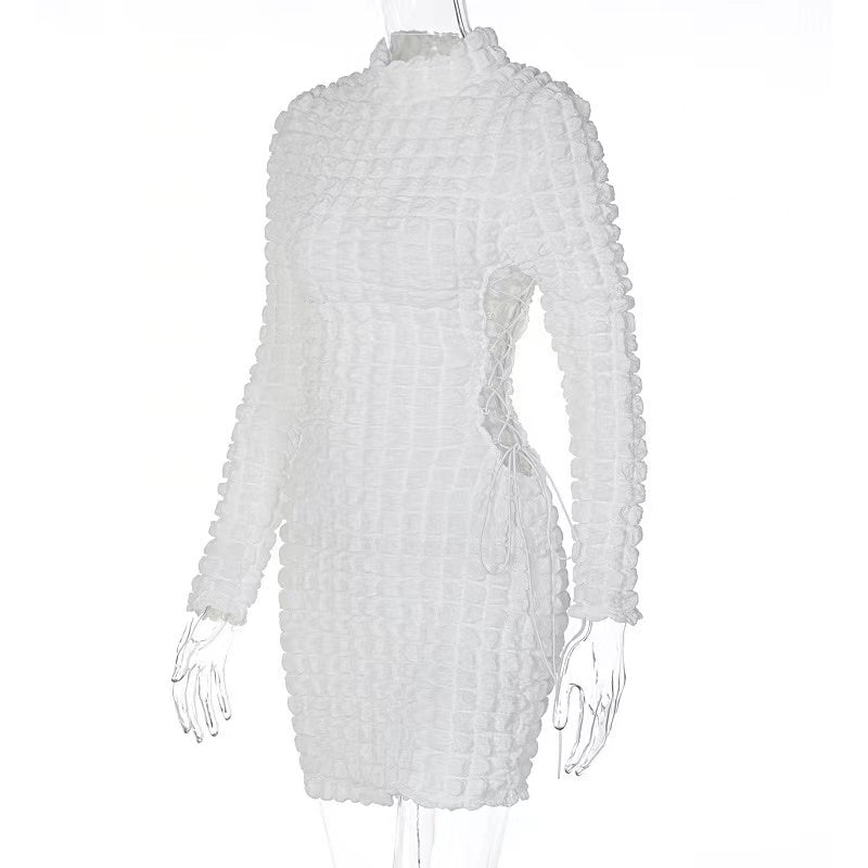 Rochie 'Caterina' - Rochie de vara, cu detalii din snururi laterale, alba