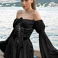 Rochie 'Black Wave' - Rochie de vara, cu corset si maneci lejere, neagra
