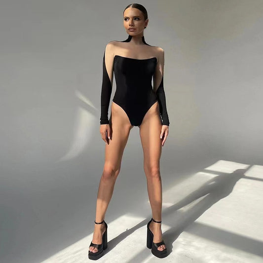 Body 'Paris' - Body dama, negru cu detalii din plasa nude