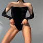 Body 'Paris' - Body dama, negru cu detalii din plasa nude