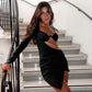 Rochie 'Exotic Love' - Rochie neagra, decupata, cu detalii din stras