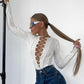 Body 'Juliet' Alb - Body dama cu maneca lunga decupat cu snururi alb