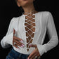 Body 'Juliet' Alb - Body dama cu maneca lunga decupat cu snururi alb