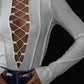 Body 'Juliet' Alb - Body dama cu maneca lunga decupat cu snururi alb