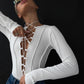 Body 'Juliet' Alb - Body dama cu maneca lunga decupat cu snururi alb