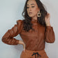 CAMASA 'BROWN LEATHER' - Camasa maro din piele si umeri bufanti