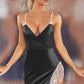 ROCHIE 'BLACK DIAMOND' - Rochie scurta neagra din satin cu pietre