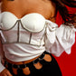 CORSET 'BRIDAL VIBE' WHITE -  Corset top alb din sifon cu detalii din pietre