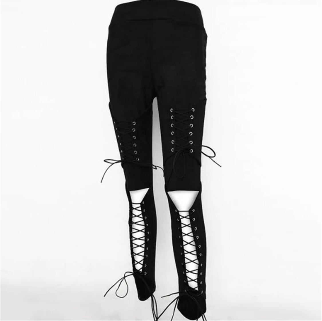 PANTALONI 'EXTRA' NEGRI -  Pantaloni dama cu snururi si taieturi