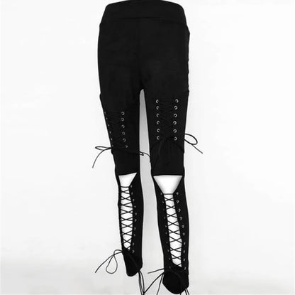 PANTALONI 'EXTRA' NEGRI -  Pantaloni dama cu snururi si taieturi