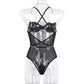 BODYSUIT 'BODYCHAIN' BLACK - Body dama plasa negru cu bretele din pietre negru