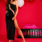 ROCHIE 'MORTICIA' - Rochie lunga taiata pe picior cu un umar gol