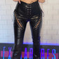 PANTALONI 'BLACK LACE'- Pantaloni piele neagra drepti cu taieturi si snururi