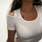 TOP 'CUT OUT' WHITE - Top alb cu taieturi in zona umerilor