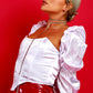 CORSET ‘BEAUTY’ WHITE - Corset alb cu aspect satinat si maneci bufante