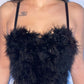 CORSET ‘BLACK FUR’ - Corset top negru cu pene si cupe