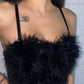 CORSET ‘BLACK FUR’ - Corset top negru cu pene si cupe