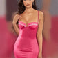 ROCHIE ‘QUEEN PINK’- Rochie mini roz din satin cu cupe si spate gol