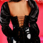 CORSET 'BEAUTY' BLACK - Corset top negru aspect satinat cu maneci bufante