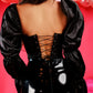 CORSET 'BEAUTY' BLACK - Corset negru aspect satinat cu maneci bufante