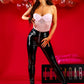 BODYSUIT 'BODYCHAIN' PINK - Body dama plasa roz cu bretele din pietre
