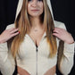 TRENING 'BEIGE DIVA' - Trening dama din 2 piese cu bluza tip corset+pantaloni