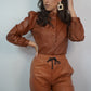 CAMASA 'BROWN LEATHER' - Camasa maro din piele si umeri bufanti