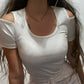 TOP 'CUT OUT' WHITE - Top alb cu taieturi in zona umerilor