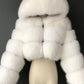 BLANITA 'WHITE FUR' - Blanita scurta cu gluga din blana artificiala alba