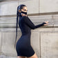 ROCHIE 'MASK ON' -  Rochie mini neagra cu masca incorporata