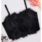CORSET ‘BLACK FUR’ - Corset top negru cu pene si cupe