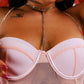 BODYSUIT 'BODYCHAIN' PINK - Body dama plasa roz cu bretele din pietre