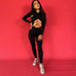 SALOPETA 'CUT OUT' BLACK - Salopeta dama, casual, lunga cu decupaj, neagra