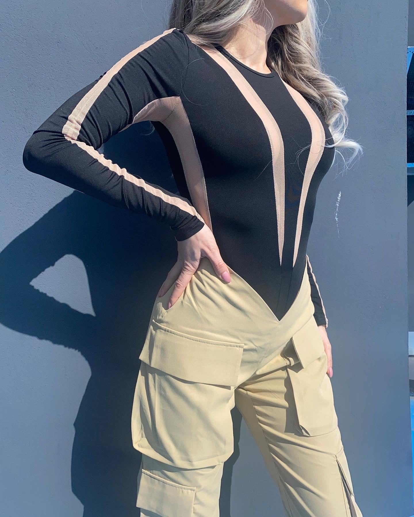 Body 'Black & Nude' - Body dama negru cu detalii plasa fina transparenta