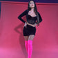Compleu 'Rosalia' - Compleu dama catifea corset top cu maneca lunga si fusta mini