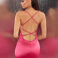 ROCHIE ‘QUEEN PINK’- Rochie mini roz din satin cu cupe si spate gol