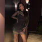 Rochie ‘Fishnet Diamond’ Medie - Rochie neagra din plasa si pietre stralucioare din doua piese