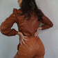 CAMASA 'BROWN LEATHER' - Camasa maro din piele si umeri bufanti