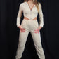 TRENING 'BEIGE DIVA' - Trening dama din 2 piese cu bluza tip corset+pantaloni
